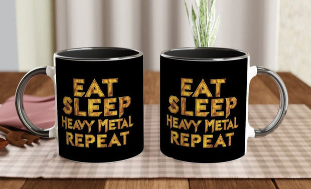 eat sleep heavy metal repeat repeat mug , metal saying ,funny coffee mug,heavy metal  11oz ceramic  mug gift for her  or him