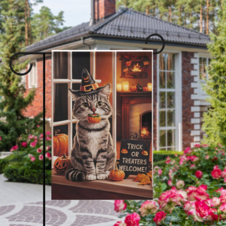 halloween cat Garden Flag ,halloween-cat  - halloween garden flag - 12'x18" - Autumn Garden Flag ,  garden Flag Double Sided