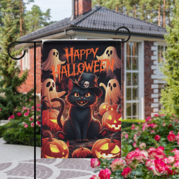 happy halloween ghost  Garden Flag  - halloween garden flag - 12'x18" - Autumn Garden Flag ,  garden flag ,  Yard Flag Double Sided