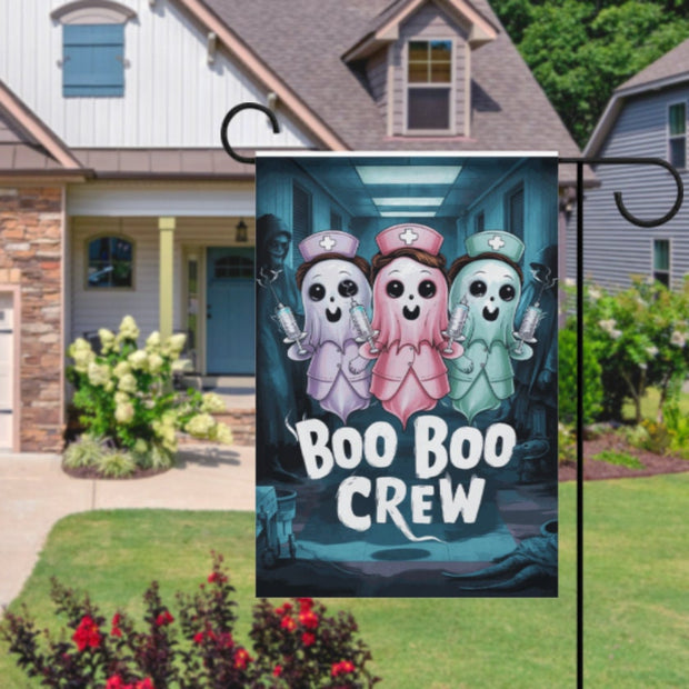 halloween nurse boo crew  Garden Flag  -  the boo boo crew  garden flag - 12'x18" - Autumn Garden Flag ,nurse halloween Double Sided flag