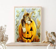 halloween, tabby cat-poster ,tabby Cat Wall Art -tabby Cat Print -tabby Cat Artwork