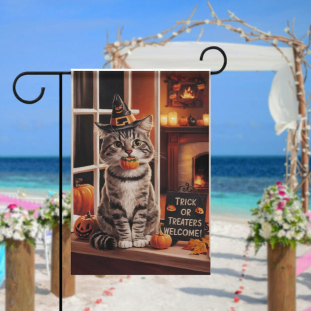 halloween cat Garden Flag ,halloween-cat  - halloween garden flag - 12'x18" - Autumn Garden Flag ,  garden Flag Double Sided