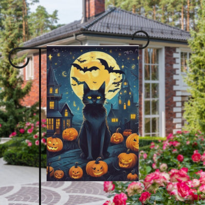 halloween cat  Garden Flag  - halloween garden flag - 12'x18" - black cat  Garden Flag ,  garden flag , Yard Flag Double Sided