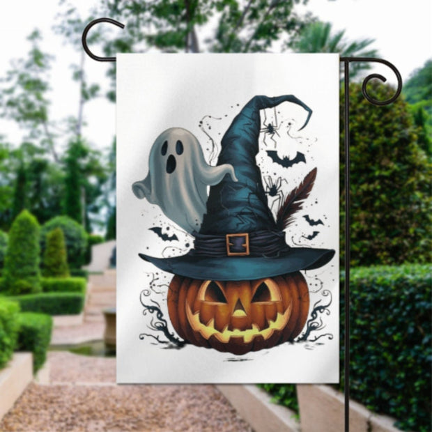 halloween black cat  Garden Flag  - halloween witches  cat garden flag - 12'x18" - Autumn Garden Flag  ,  Yard Flag Double Sided