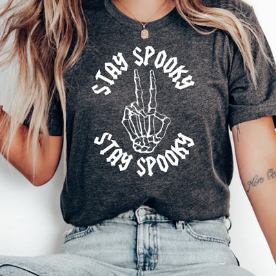 stay spooky  Skeleton Hand Shirt, Skeleton Peace Sign Shirt, Halloween Shirt, Funny Halloween Shirt, Skeleton Hand, Skeleton tee