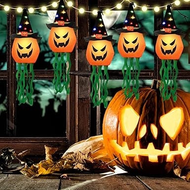 5pcs Halloween Hanging String Lights,Colorful LED Halloween Pumpkin Lights Waterproof Halloween Decor Lights for Indoor &Outdoor Decoration