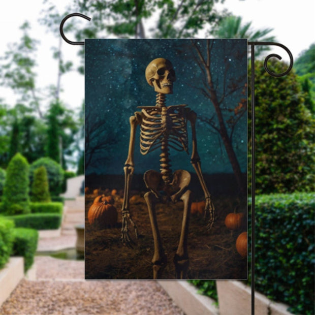 halloween skeleton  Garden Flag  - halloween garden flag - 12'x18" - Autumn Garden Flag ,  garden flag ,  Yard Flag Double Sided