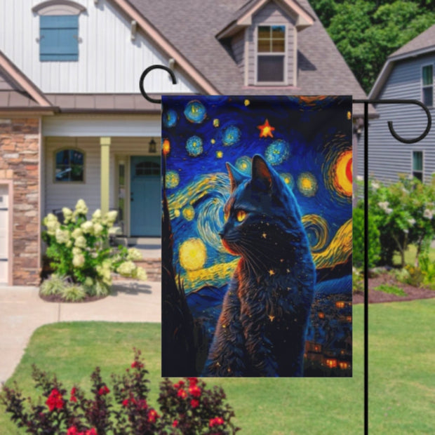 van goth cat  garden flag ,cat garden Yard Flags Double Sided, Cat Garden Flag, Black Cat flag , Kitty Garden Flag,