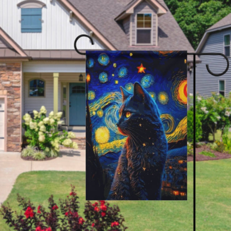 van goth cat  garden flag ,cat garden Yard Flags Double Sided, Cat Garden Flag, Black Cat flag , Kitty Garden Flag,