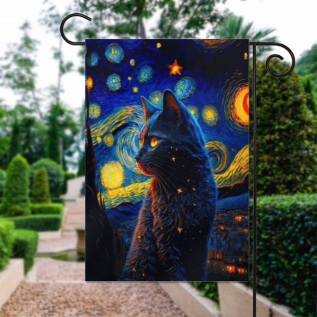 van goth cat  garden flag ,cat garden Yard Flags Double Sided, Cat Garden Flag, Black Cat flag , Kitty Garden Flag,