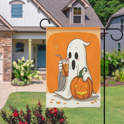 halloween ghost and  pumpkin Garden Flag  - pumpkin ghost  garden flag - 12'x18" - Autumn Garden Flag ,Yard Flag Double Sided
