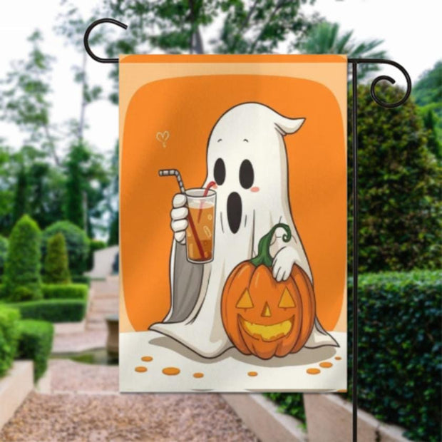 halloween ghost and  pumpkin Garden Flag  - pumpkin ghost  garden flag - 12'x18" - Autumn Garden Flag ,Yard Flag Double Sided