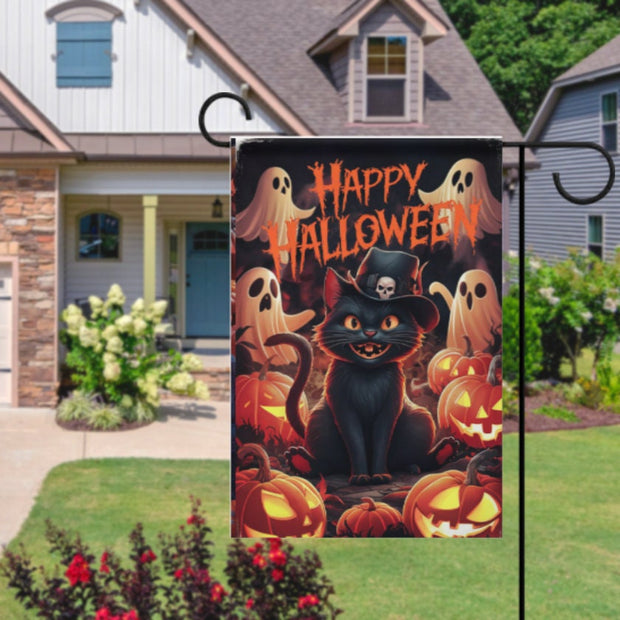 happy halloween ghost  Garden Flag  - halloween garden flag - 12'x18" - Autumn Garden Flag ,  garden flag ,  Yard Flag Double Sided