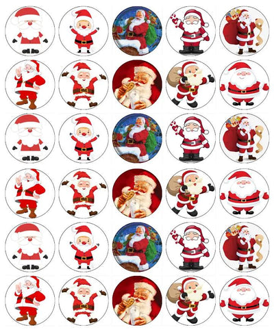 Santa cake toopers, 30 xmas santa  cupcake toppers,mini cupcake toppers, circle edible topper,  edible topper,