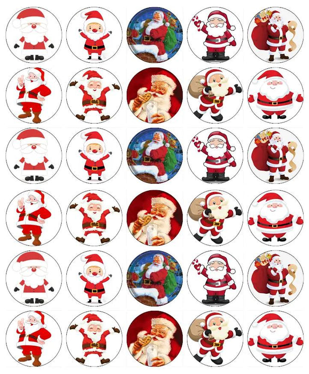 Santa cake toopers, 30 xmas santa  cupcake toppers,mini cupcake toppers, circle edible topper,  edible topper,