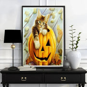 halloween, tabby cat-poster ,tabby Cat Wall Art -tabby Cat Print -tabby Cat Artwork