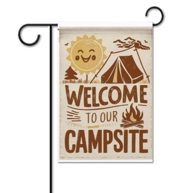 welcome to our campsite   Garden Flag - camping flag - 12'x18"  ,  Yard Flag Double Sided, Camping Flag, Camper Flag, Happy Campers Flag