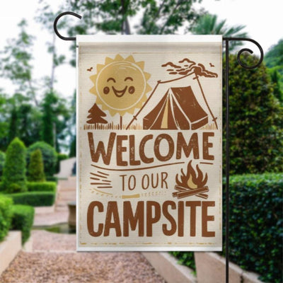 welcome to our campsite   Garden Flag - camping flag - 12'x18"  ,  Yard Flag Double Sided, Camping Flag, Camper Flag, Happy Campers Flag