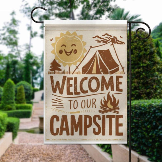 welcome to our campsite   Garden Flag - camping flag - 12'x18"  ,  Yard Flag Double Sided, Camping Flag, Camper Flag, Happy Campers Flag