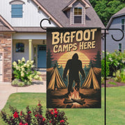 bigfoot camps here    Garden Flag - camping flag - 12'x18"  ,  Yard Flag Double Sided, Camping Flag, Camper Flag, Happy Campers Flag