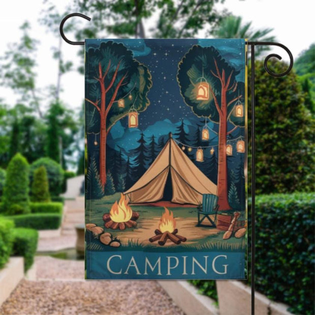 happy camper here  Garden Flag - camping flag - 12'x18"  ,  Yard Flag Double Sided, Camping Flag, Camper Flag, Happy Campers Flag