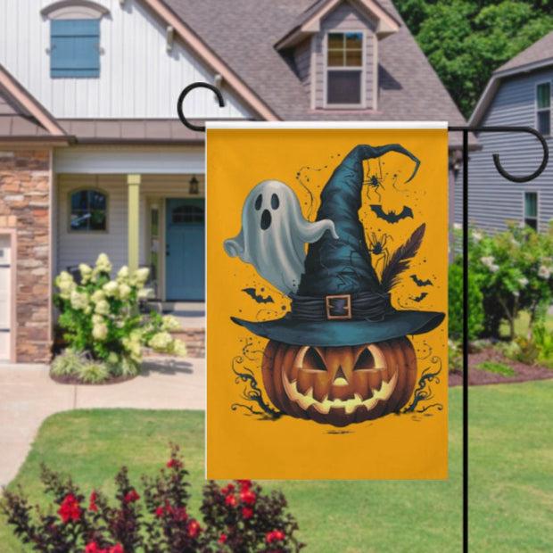 halloween black cat  Garden Flag  - halloween witches  cat garden flag - 12'x18" - Autumn Garden Flag  ,  Yard Flag Double Sided