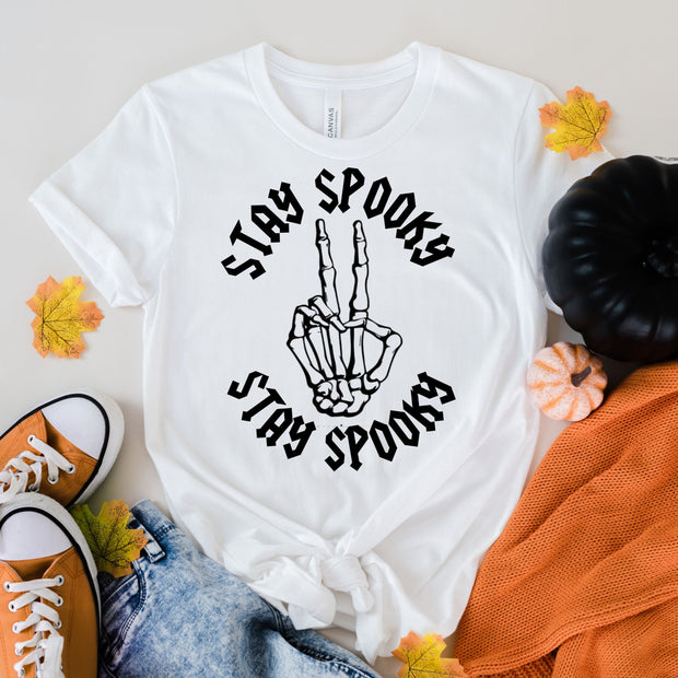 stay spooky  Skeleton Hand Shirt, Skeleton Peace Sign Shirt, Halloween Shirt, Funny Halloween Shirt, Skeleton Hand, Skeleton tee