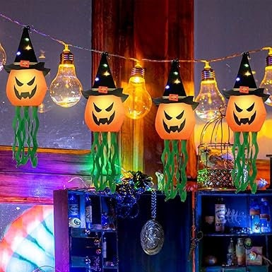 5pcs Halloween Hanging String Lights,Colorful LED Halloween Pumpkin Lights Waterproof Halloween Decor Lights for Indoor &Outdoor Decoration