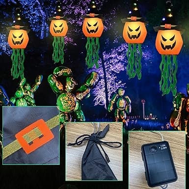 5pcs Halloween Hanging String Lights,Colorful LED Halloween Pumpkin Lights Waterproof Halloween Decor Lights for Indoor &Outdoor Decoration