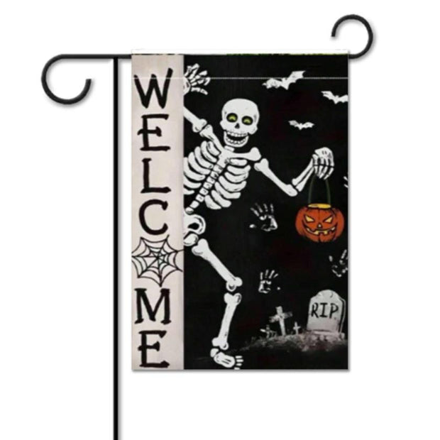 halloween welcome skeleton   Garden Flag  -halloween  skeleton  garden flag - 12'x18" - Autumn Garden Flag , Yard Flag Double Sided