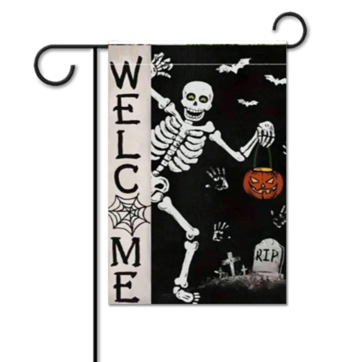 halloween welcome skeleton   Garden Flag  -halloween  skeleton  garden flag - 12'x18" - Autumn Garden Flag , Yard Flag Double Sided
