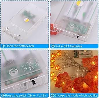 3M Maple Leaf String Lights, Leaf Lights Fall Decorations with LED Pumpkin, Waterproof Fairy Lights with 2 Modes, Halloween  Fall lights