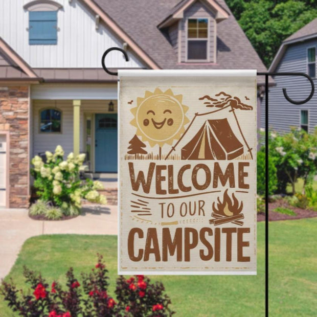 welcome to our campsite   Garden Flag - camping flag - 12'x18"  ,  Yard Flag Double Sided, Camping Flag, Camper Flag, Happy Campers Flag
