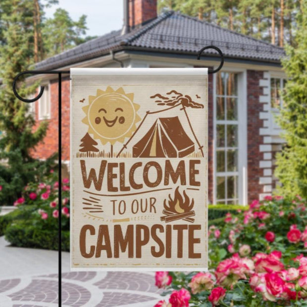 welcome to our campsite   Garden Flag - camping flag - 12'x18"  ,  Yard Flag Double Sided, Camping Flag, Camper Flag, Happy Campers Flag
