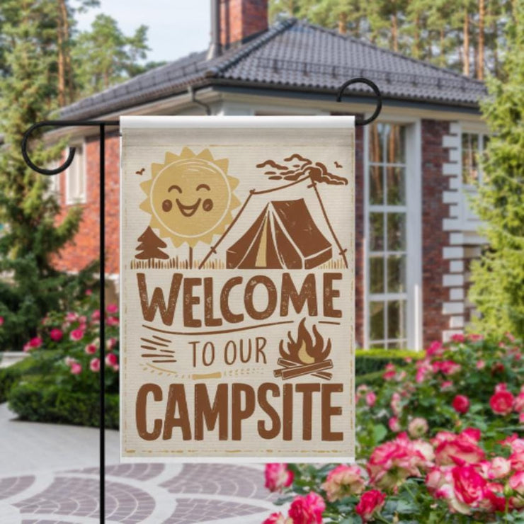 welcome to our campsite   Garden Flag - camping flag - 12'x18"  ,  Yard Flag Double Sided, Camping Flag, Camper Flag, Happy Campers Flag