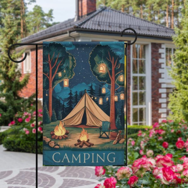 happy camper here  Garden Flag - camping flag - 12'x18"  ,  Yard Flag Double Sided, Camping Flag, Camper Flag, Happy Campers Flag