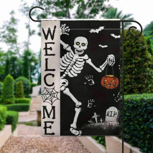 halloween welcome skeleton   Garden Flag  -halloween  skeleton  garden flag - 12'x18" - Autumn Garden Flag , Yard Flag Double Sided