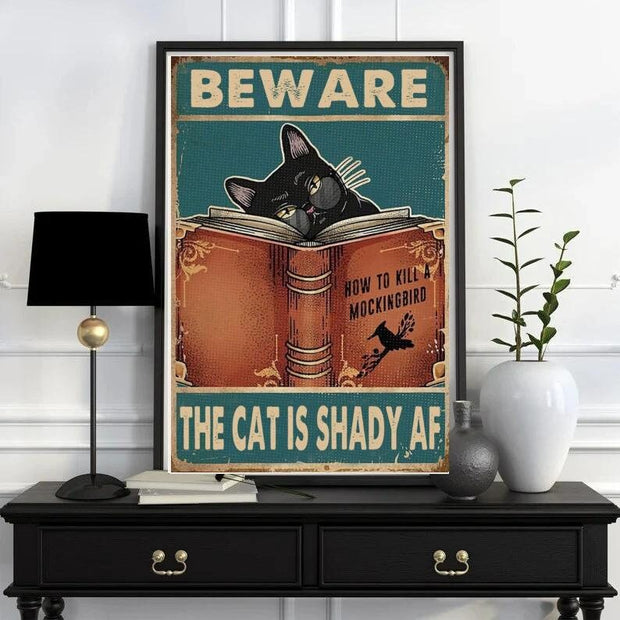 beware cat is shady  af  , black  cat-poster , ginger  Cat Wall Art - black  Cat Print - -Cat Artwork - Home Decor