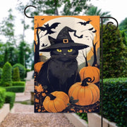halloween pumpkin and cat  Garden Flag  - halloween garden flag - 12'x18" - Autumn Garden Flag ,  garden flag ,  Yard Flag Double Sided