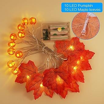 3M Maple Leaf String Lights, Leaf Lights Fall Decorations with LED Pumpkin, Waterproof Fairy Lights with 2 Modes, Halloween  Fall lights
