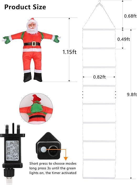Christmas Ladder Lights With Santa Claus - 338 LED Christmas Lights, 8 Modes, Timer Memory Function Xmas Tree Christmas Decorations