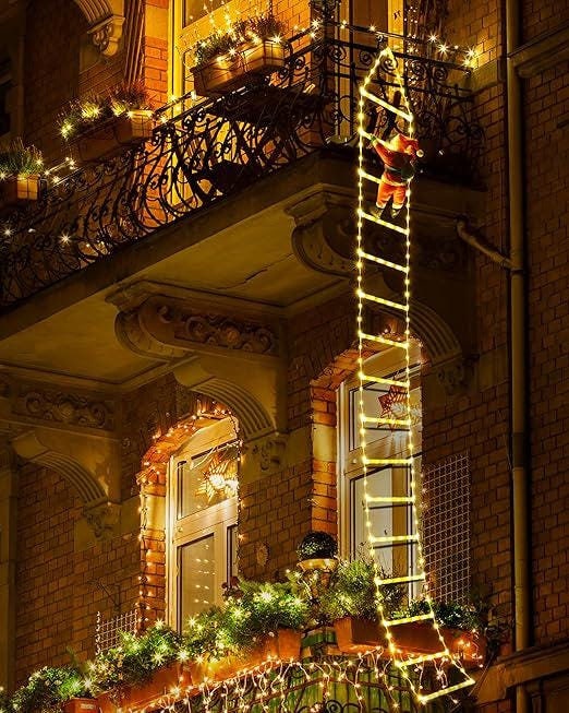 Christmas Ladder Lights With Santa Claus - 338 LED Christmas Lights, 8 Modes, Timer Memory Function Xmas Tree Christmas Decorations