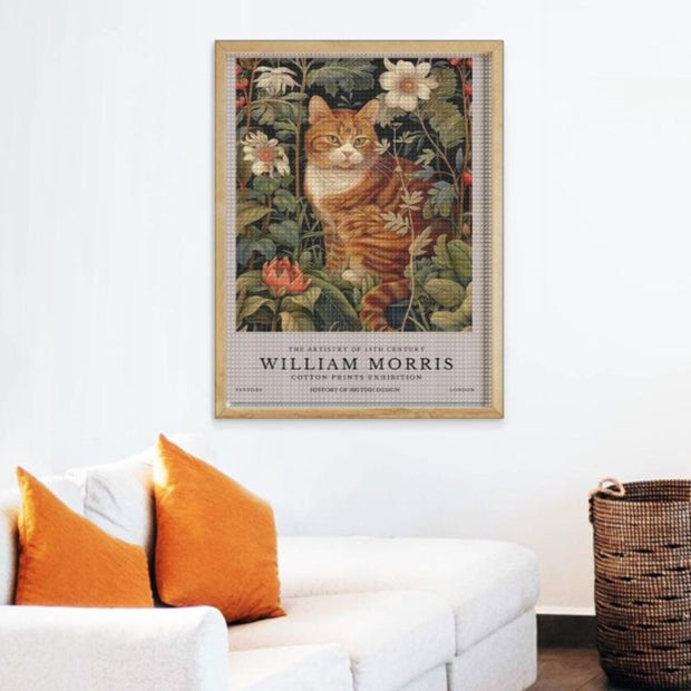 William Morris Cat Print, William Morris Exhibition Print, William Morris Poster, Vintage Wall Art, Textiles Art, tabby Cat Poster