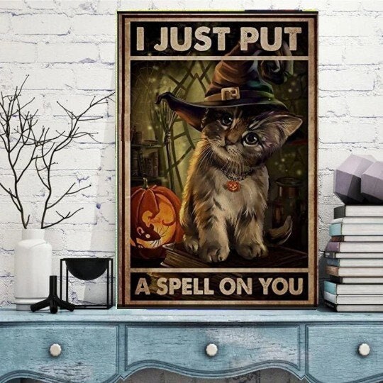 i just put a spell on you poster  halloween,tabby cat-poster ,tabby Cat Wall Art - tabby Cat Print -tabby Cat Artwork - Home Decor