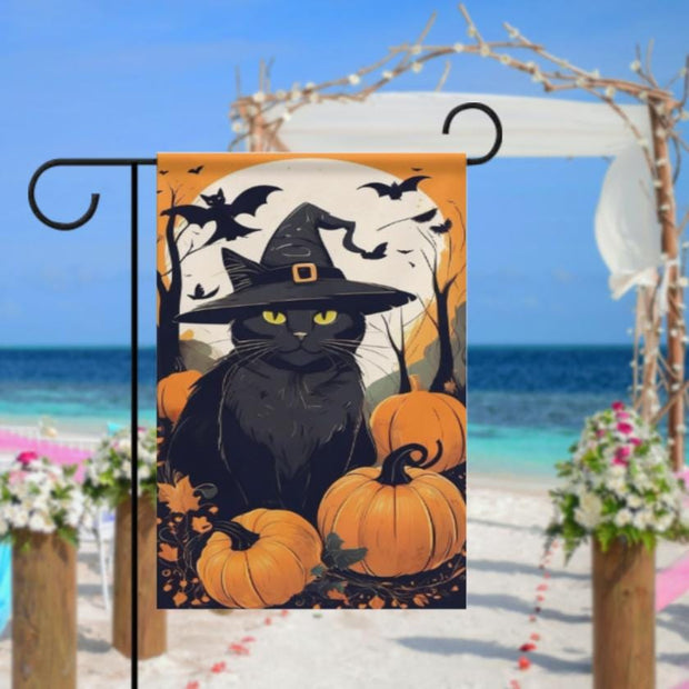 halloween pumpkin and cat  Garden Flag  - halloween garden flag - 12'x18" - Autumn Garden Flag ,  garden flag ,  Yard Flag Double Sided