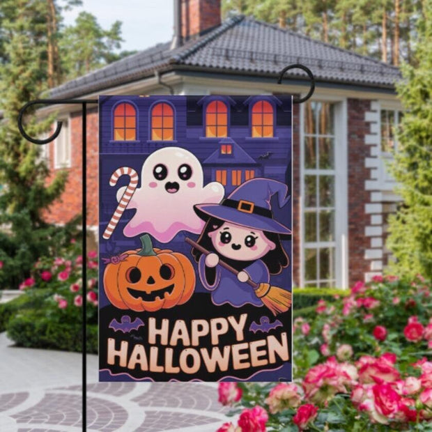 halloween  Garden Flag  - Happy halloween - 12'x18" - Autumn Garden Flag ,  garden flag ,  Yard Flag Double Sided