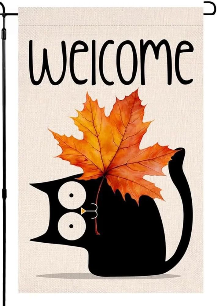 halloween cat Garden Flag  - halloween garden flag - 12'x18" - Autumn Garden Flag ,  garden flag ,  Yard Flag Double Sided