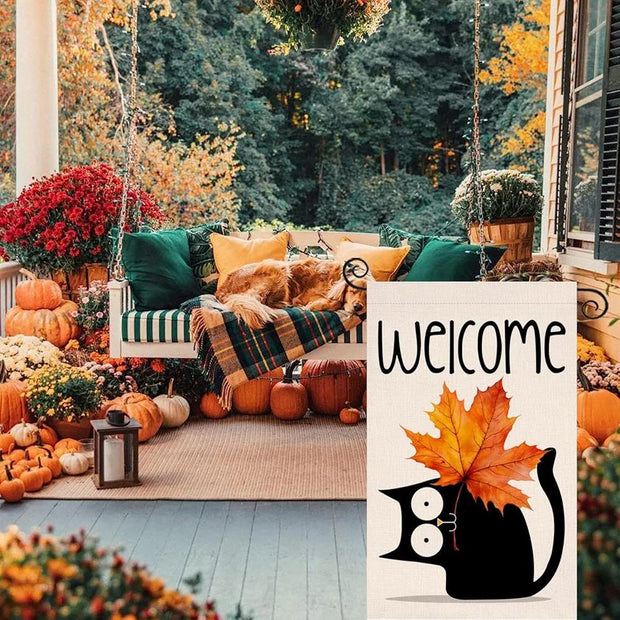 halloween cat Garden Flag  - halloween garden flag - 12'x18" - Autumn Garden Flag ,  garden flag ,  Yard Flag Double Sided