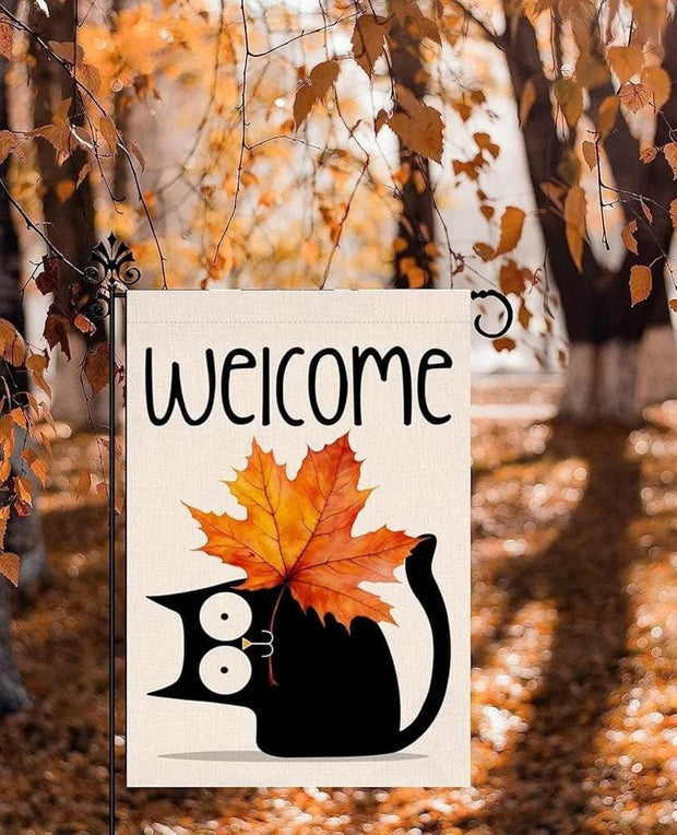 halloween cat Garden Flag  - halloween garden flag - 12'x18" - Autumn Garden Flag ,  garden flag ,  Yard Flag Double Sided