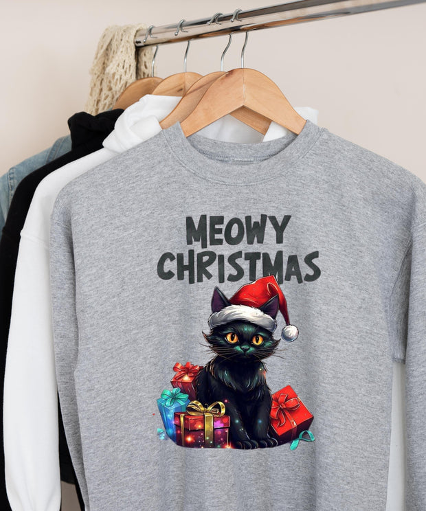 Christmas cat sweater,BLACK CAT Santa Hat Christmas Lights Jumper, Funny Family Holiday swaeter, Cat Lovers Xmas Sweatshirts